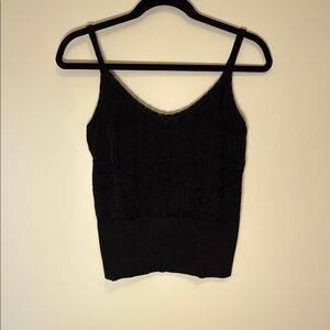 Vintage Jones New York Elegant Black Floral Pattern Knit Camisole Top Size M